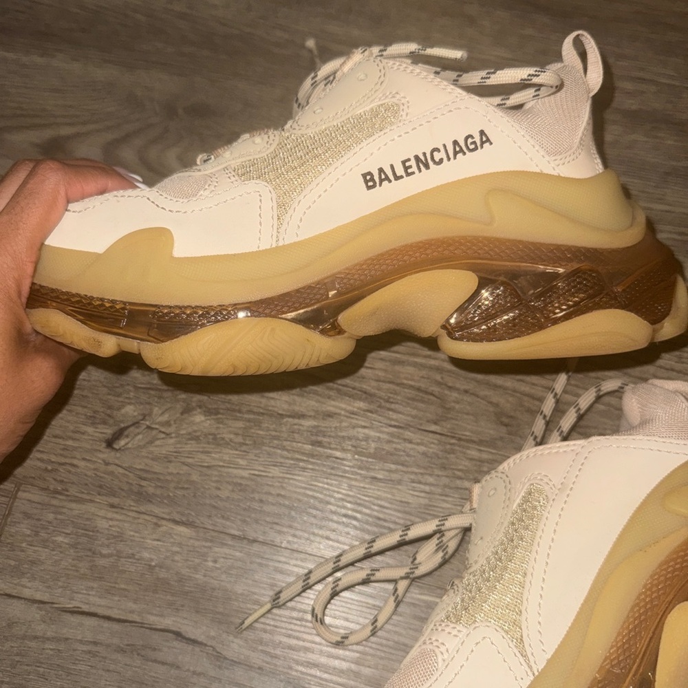 Balenciaga Fabric Mesh Clear Sole Womens Triple S Sneakers - Picture 2 of 5